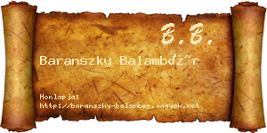 Baranszky Balambér névjegykártya